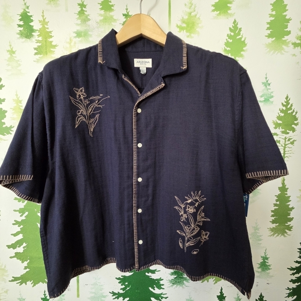 Arizona Jean Company Navy Blue Embroidered Men's Shirt